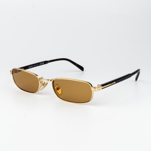 Prada Women Sunglasses Gold Honey Rectangle PRB54S 5AK50P NEW AUTHENTIC - Picture 1 of 13